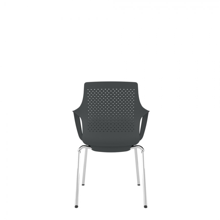 Black Perforated Back Chair With Integrated Arms, Upholstered Seat And Chrome 4 Leg Frame